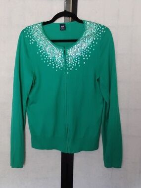 GAP- Beautiful Green Embellished Sweater. Size L
